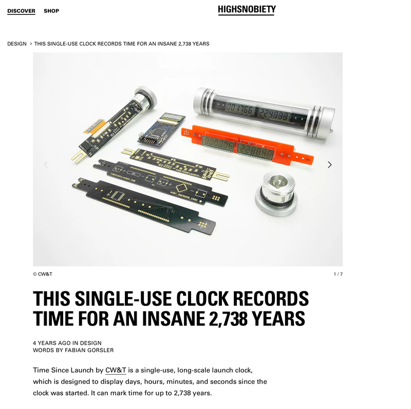 THIS SINGLE-USE CLOCK RECORDS TIME FOR AN INSANE 2,738 YEARS
